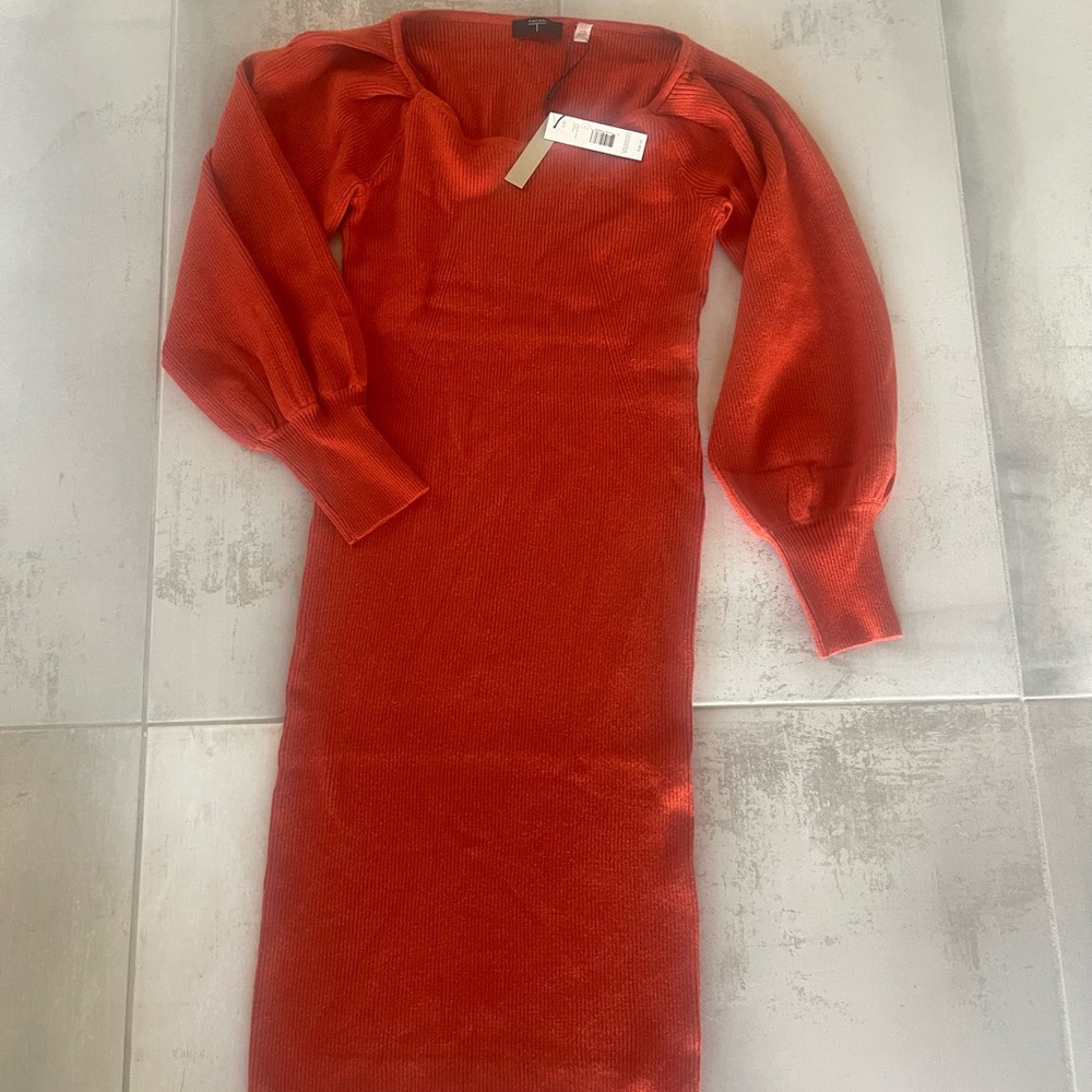 Tahari Vibrant Spicy Orange Long Sleeve Dress Size Large - Picture 7 of 8